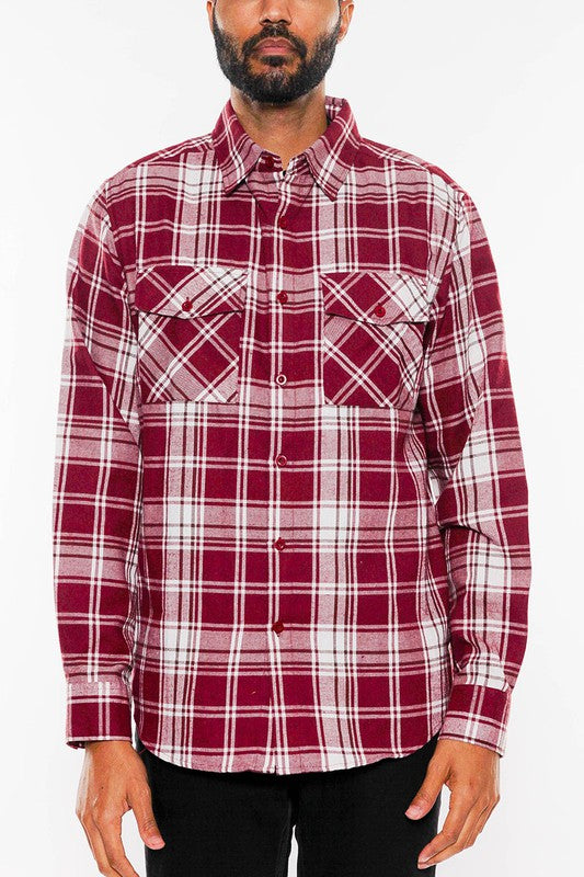 LONG SLEEVE FLANNEL FULL PLAID CHECKERED SHIRT - Luminous Bear Shop