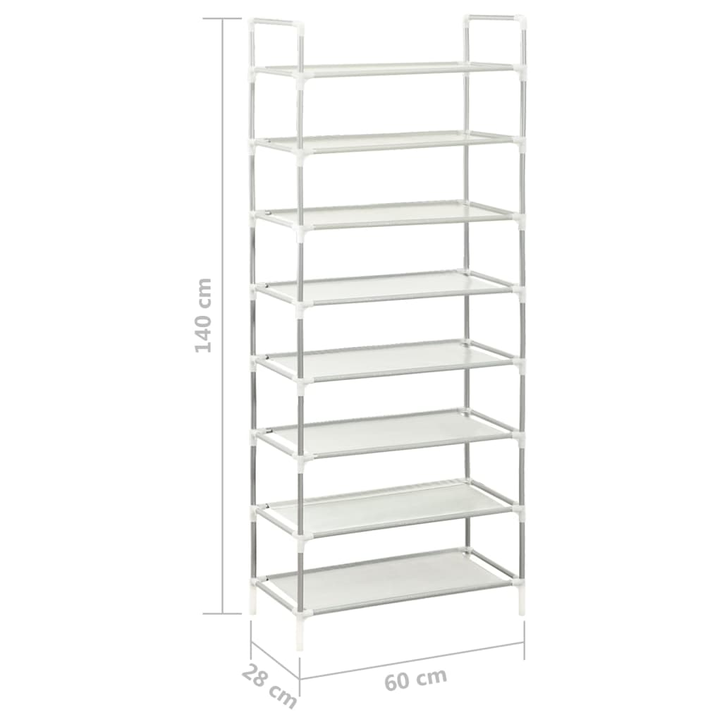 vidaXL Shoe Rack with 8 Shelves Metal and Non-woven Fabric Silver - Luminous Bear Shop