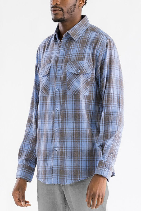 LONG SLEEVE FLANNEL FULL PLAID CHECKERED SHIRT - Luminous Bear Shop