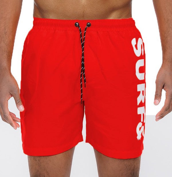 Solid Lined Beach Swim Text Swim Shorts - Luminous Bear Shop