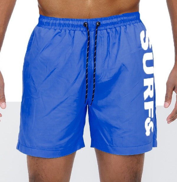 Solid Lined Beach Swim Text Swim Shorts - Luminous Bear Shop
