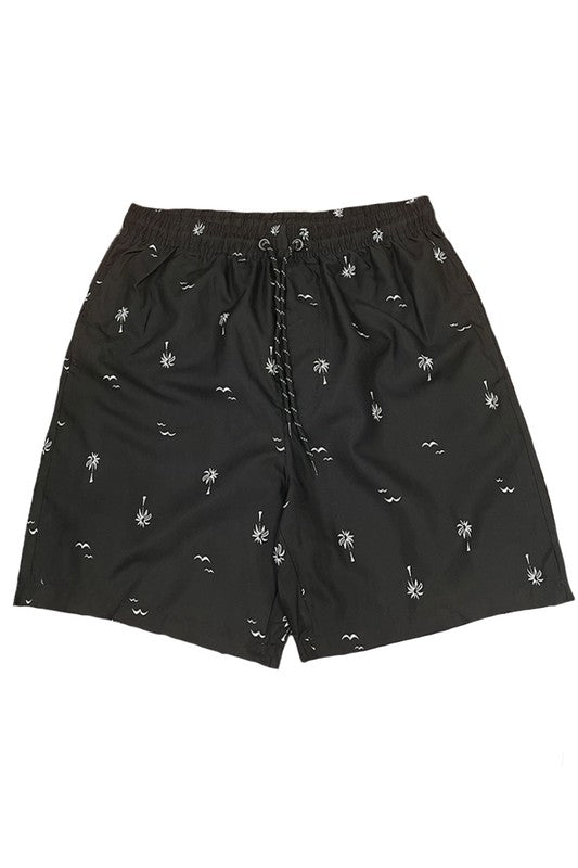 Palm Tree Print Swim Trunks Board Shorts - Luminous Bear Shop