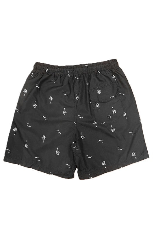 Palm Tree Print Swim Trunks Board Shorts - Luminous Bear Shop