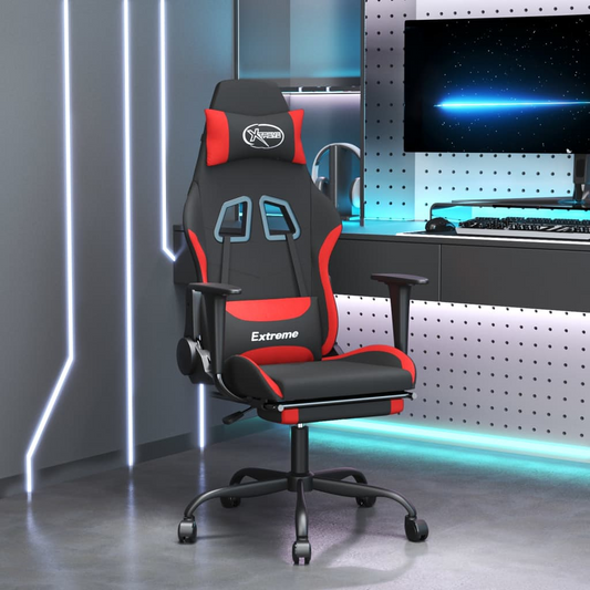 vidaXL Gaming Chair with Footrest Black and Red Fabric - Luminous Bear Shop