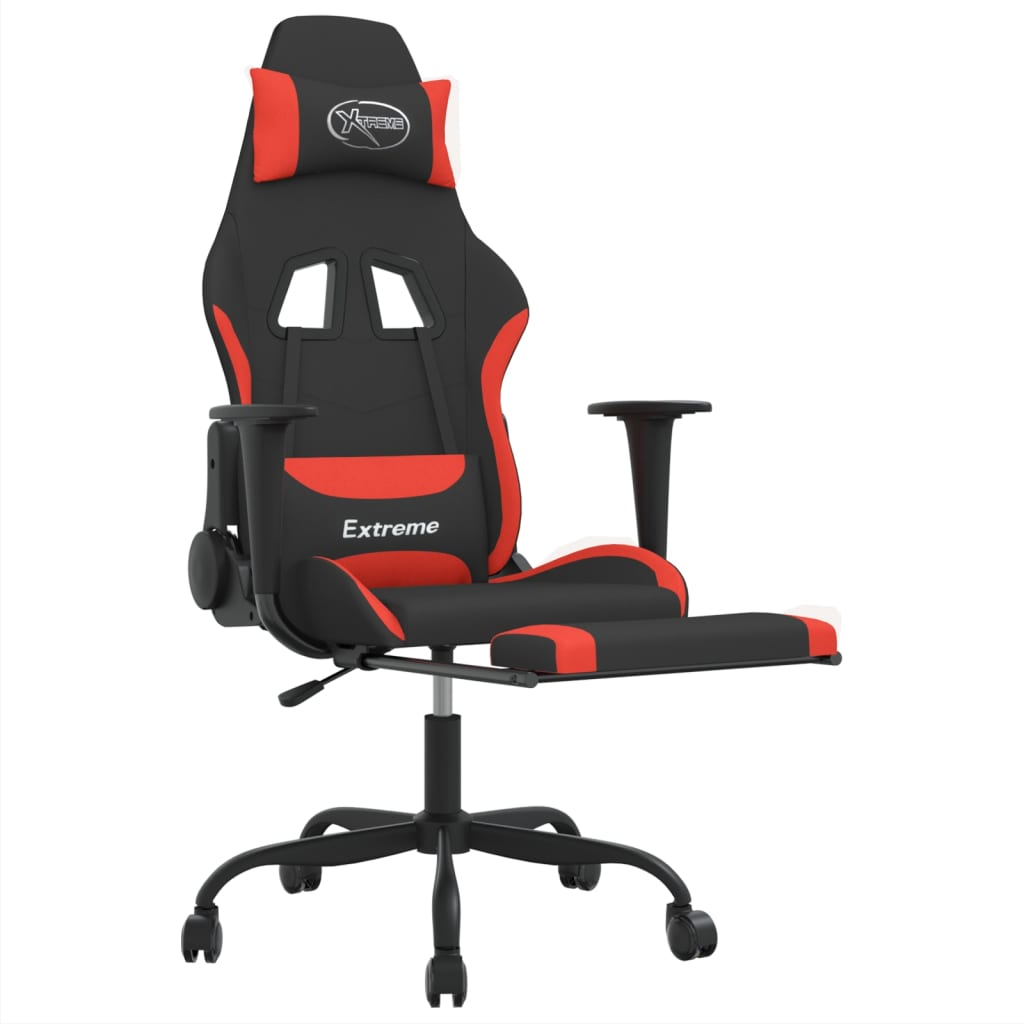 vidaXL Gaming Chair with Footrest Black and Red Fabric - Luminous Bear Shop