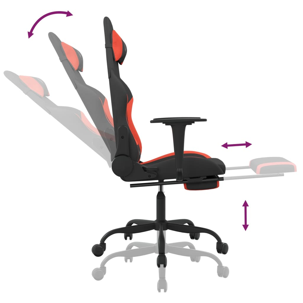 vidaXL Gaming Chair with Footrest Black and Red Fabric - Luminous Bear Shop