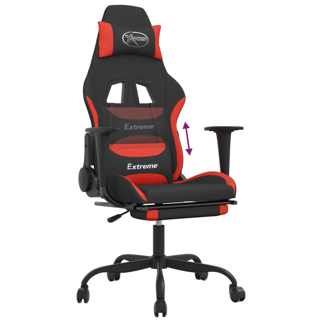 vidaXL Gaming Chair with Footrest Black and Red Fabric - Luminous Bear Shop