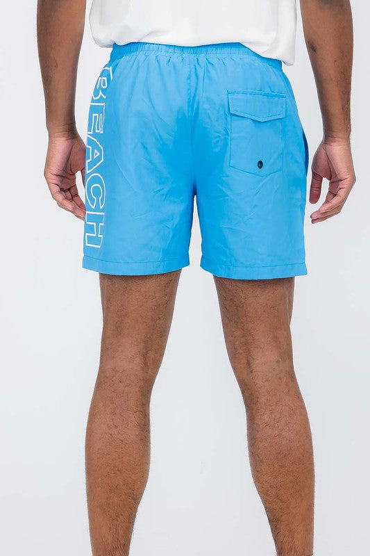 Solid Lined Beach Swim Text Swim Shorts - Luminous Bear Shop