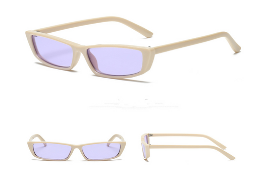 Color: White purple - Sunglasses lady small box square house side retro sunglasses