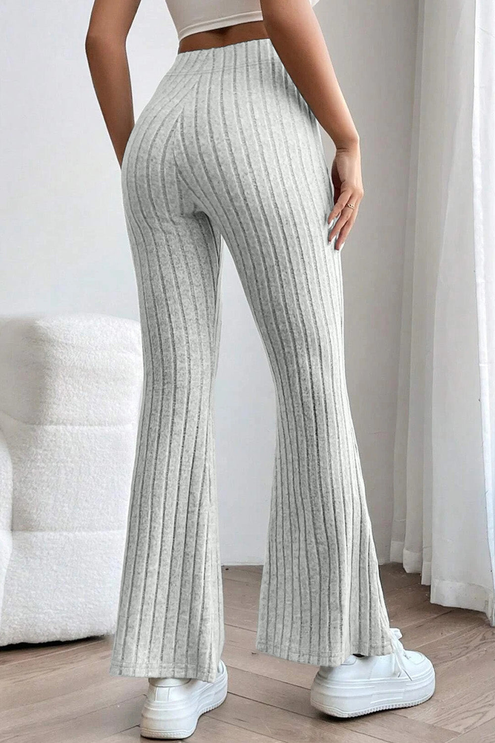 Basic Bae Full Size Ribbed High Waist Flare Pants - Luminous Bear Shop