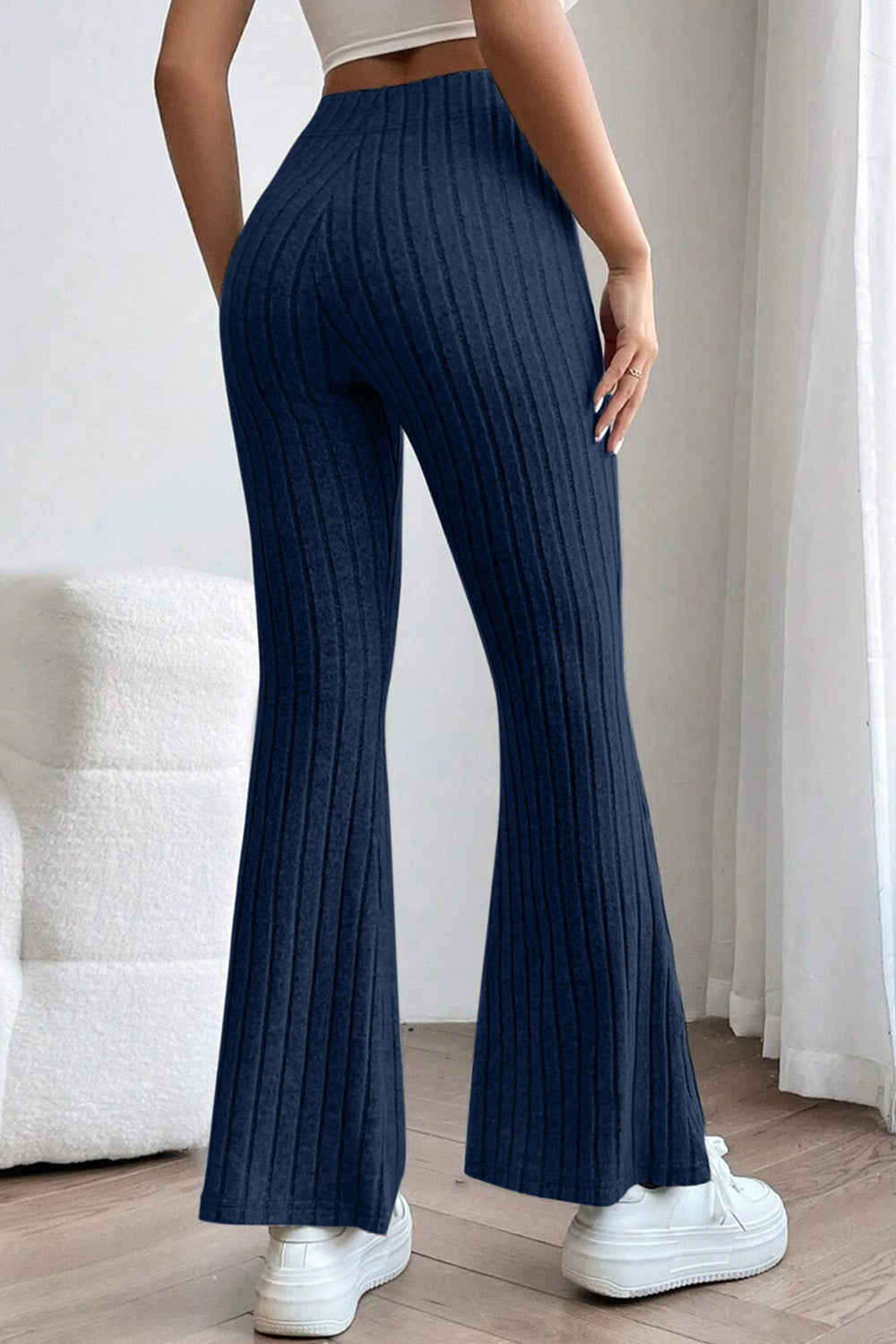 Basic Bae Full Size Ribbed High Waist Flare Pants - Luminous Bear Shop