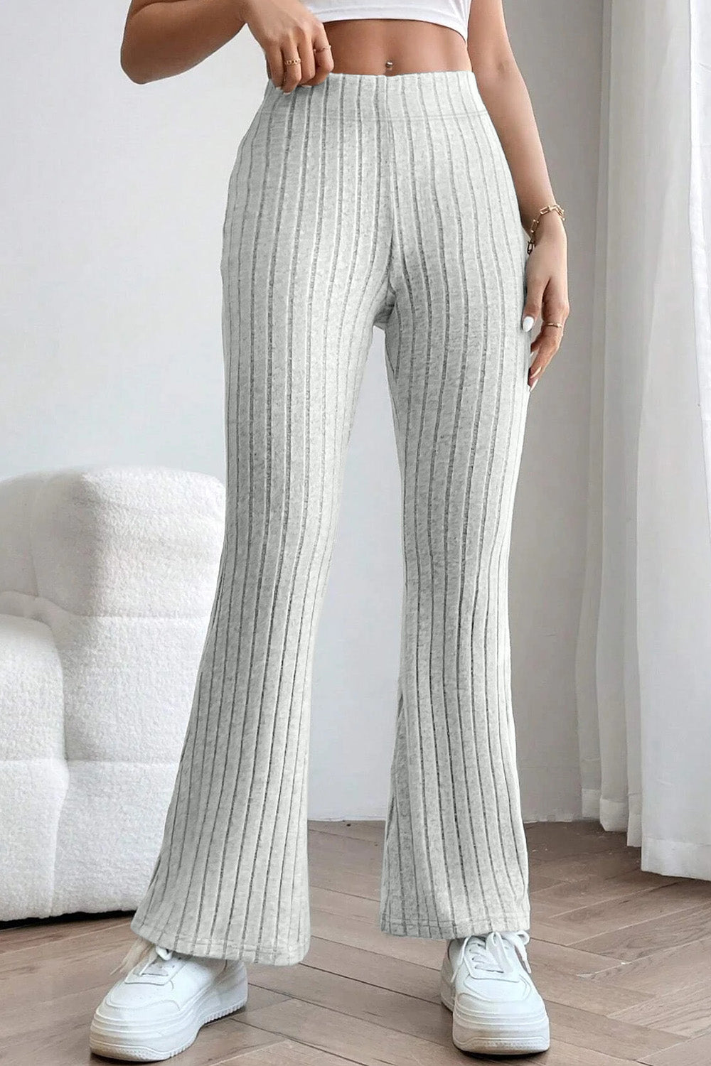 Basic Bae Full Size Ribbed High Waist Flare Pants - Luminous Bear Shop