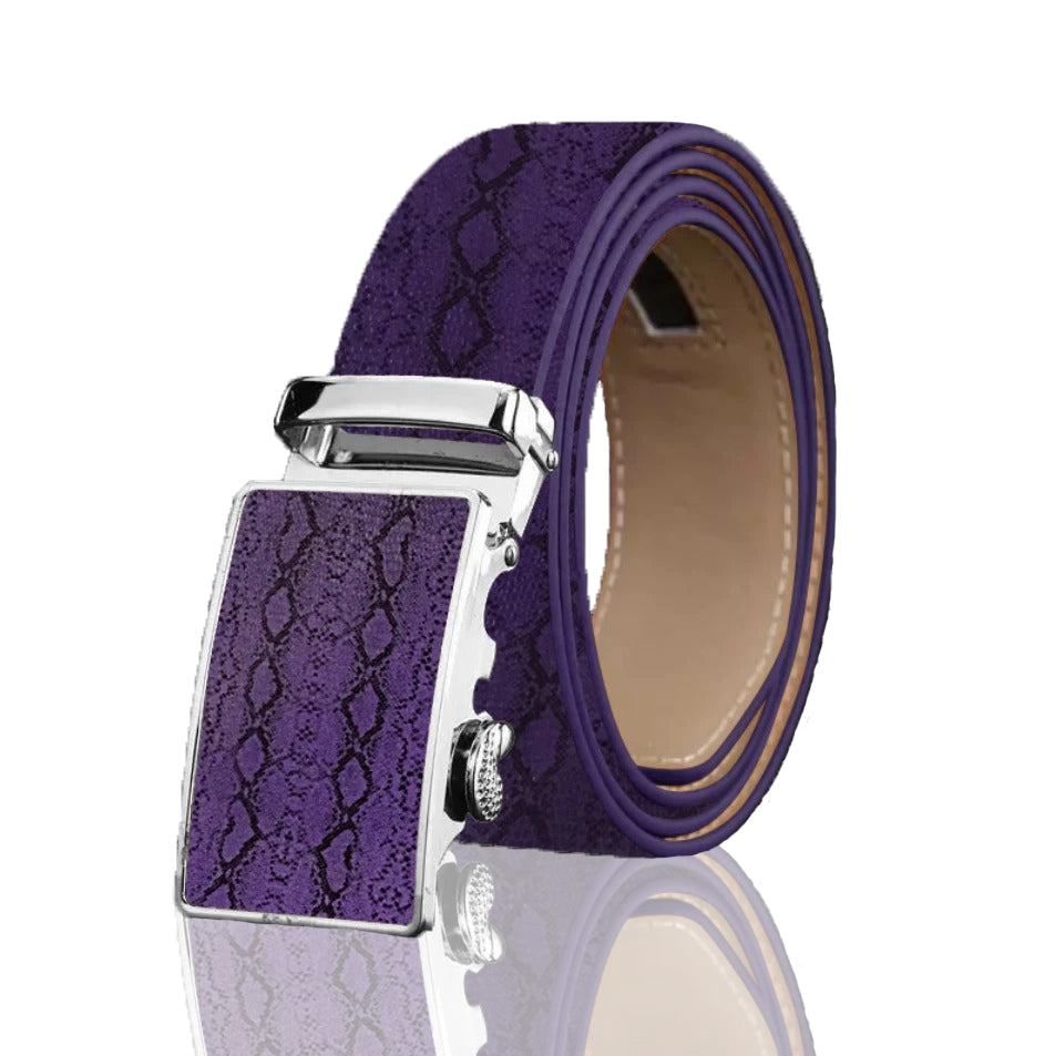 Purple Mens Adjustable Ratchet Slide Buckle Belt - Genuine Leather - Luminous Bear Shop