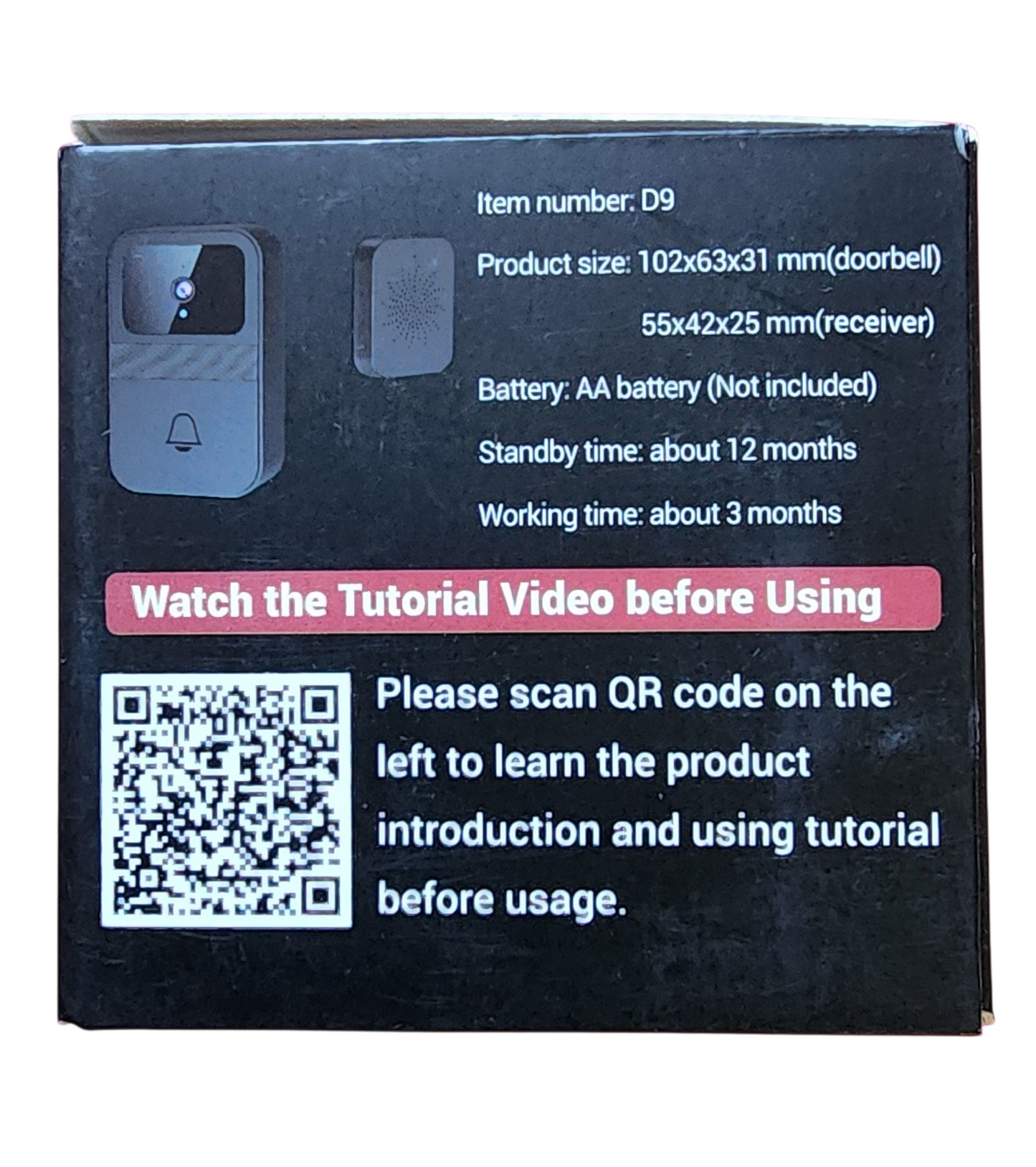 Wireless Video Doorbell Camera with Intercom – Smart Visual Doorbell, 640x480 HD, Loop Recording, Battery Powered