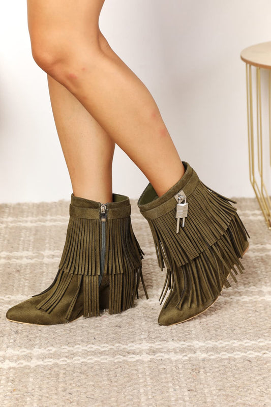 Legend Women's Tassel Wedge Heel Ankle Booties - Luminous Bear Shop