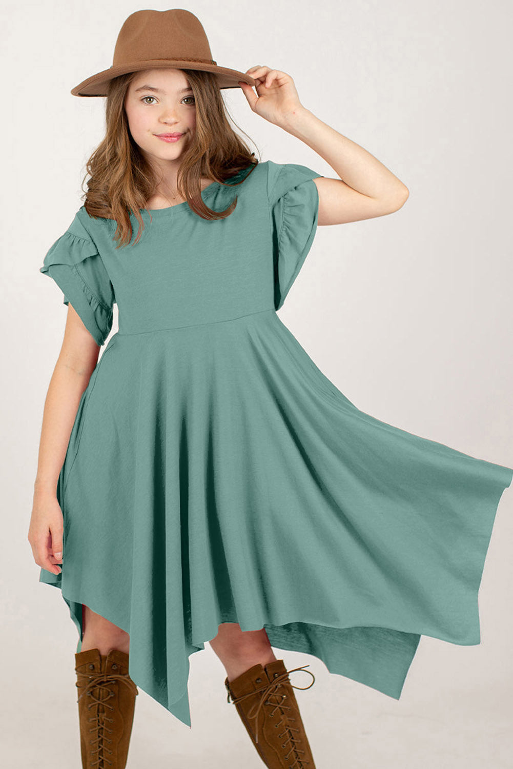Round Neck Petal Sleeve Dress - Luminous Bear Shop