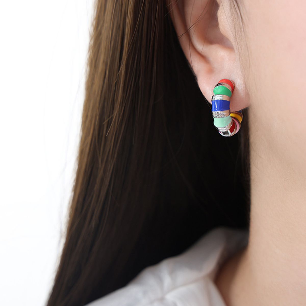 Titanium Steel Enamel Hoop Earrings - Luminous Bear Shop