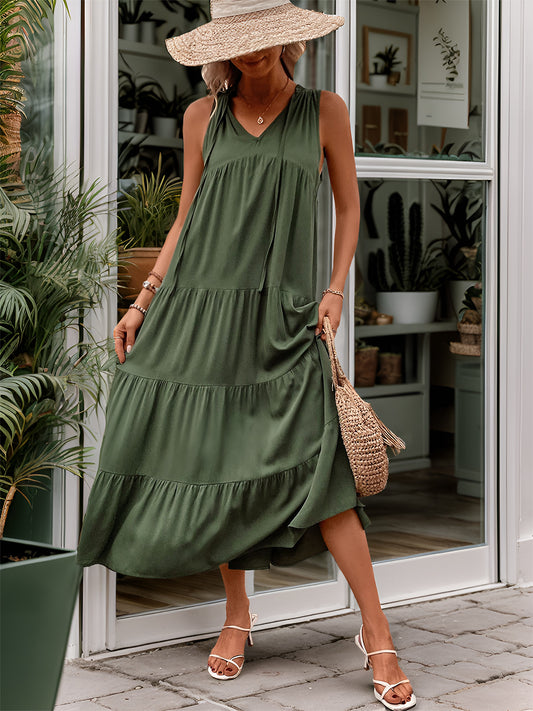 Tiered Tie Neck  Midi Dress - Luminous Bear Shop