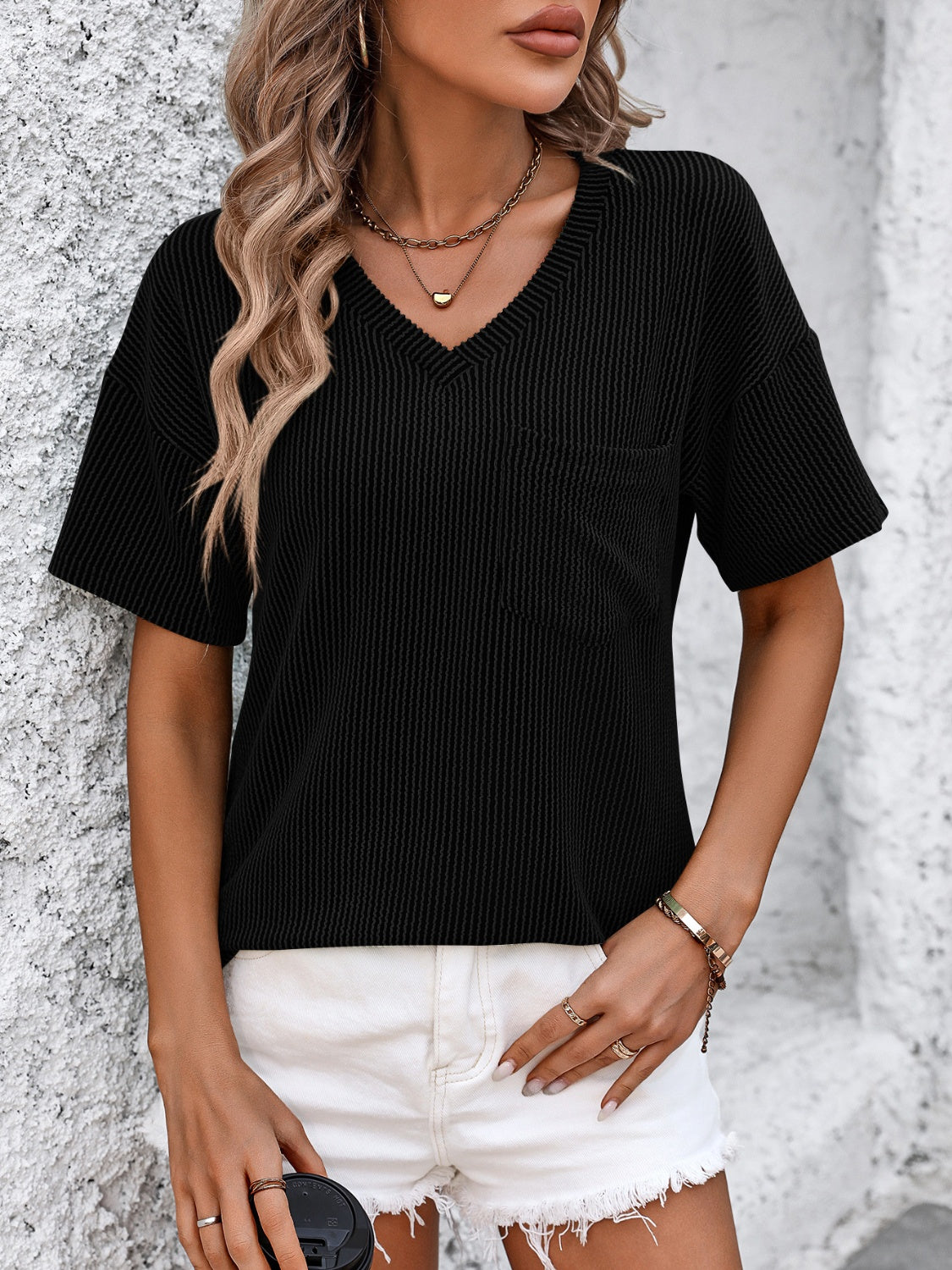 V-Neck Dropped Shoulder T-Shirt - Luminous Bear Shop
