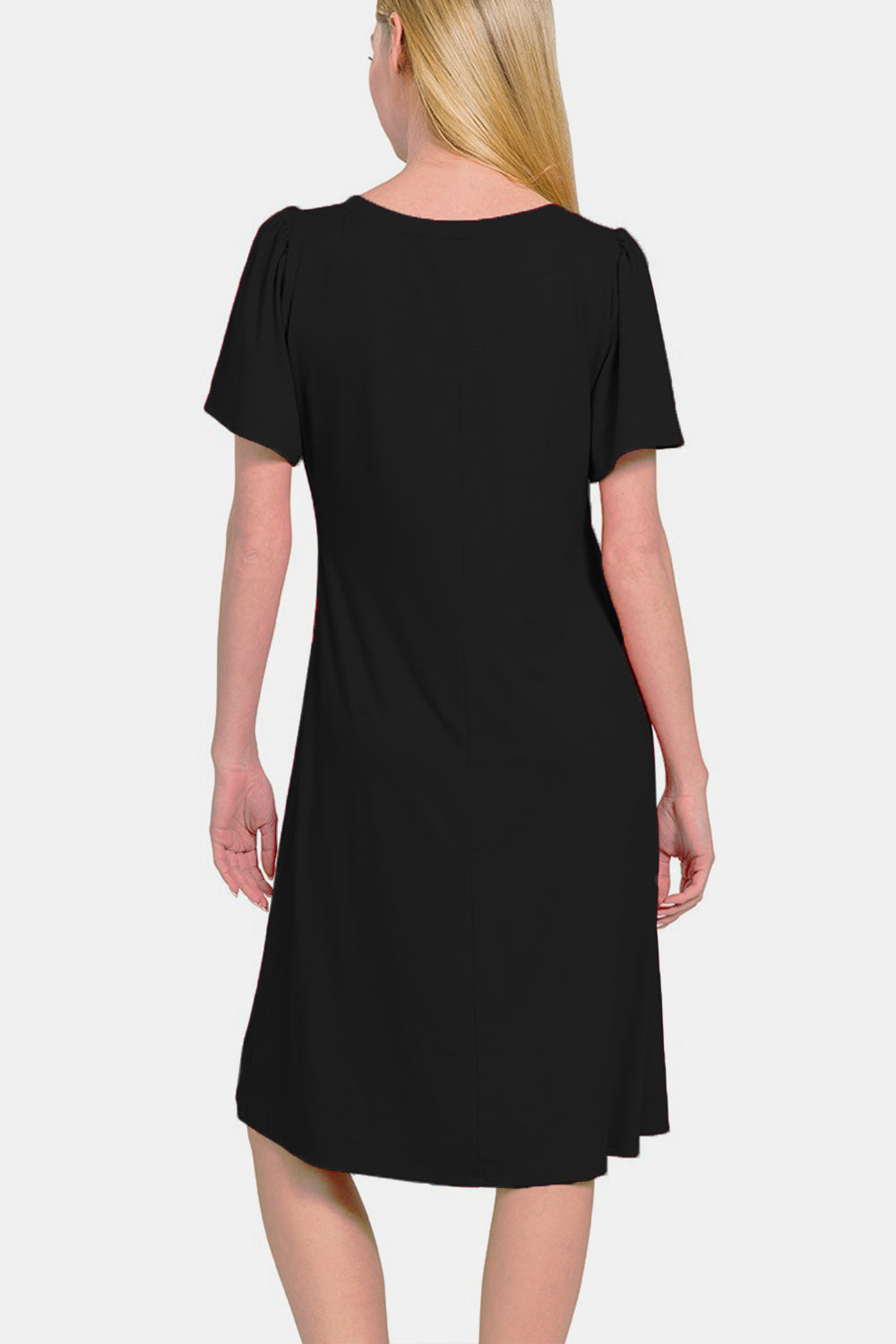 Zenana V-Neck Short Sleeve Dress - Luminous Bear Shop
