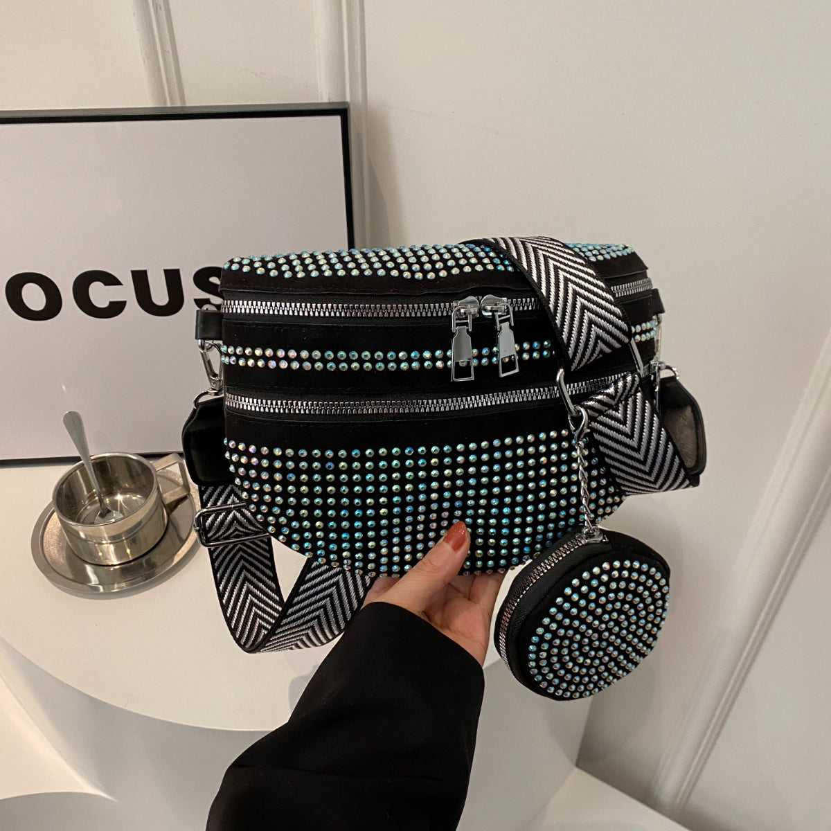 Studded Adjustable Strap Crossbody Bag - Luminous Bear Shop