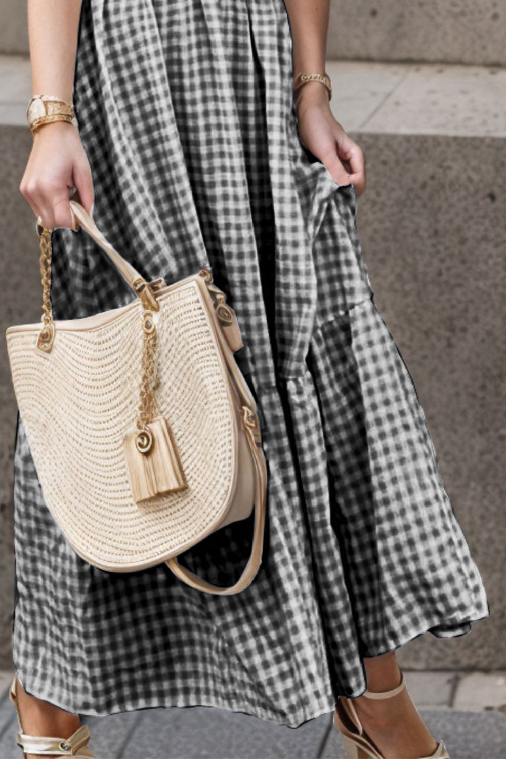 Full Size Smocked Ruffled Plaid Ruffle Hem Dress - Luminous Bear Shop