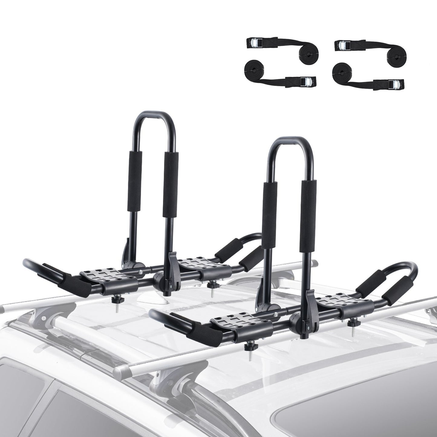 VEVOR Kayak Roof Rack 1 Pair J-Bar, Soft Roof Rack, Top Mount Tie Down, Carrier for kayak, Surf Board, Canoe, SUP, Ski Board, Mount on Car, SUV, Truck, 2 Kayaks - Luminous Bear Shop