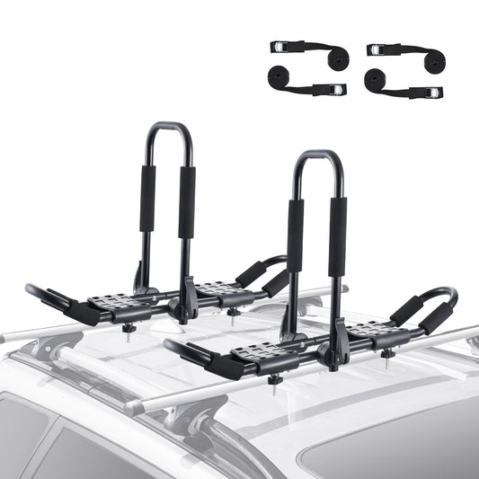 VEVOR Kayak Roof Rack 1 Pair J-Bar, Soft Roof Rack, Top Mount Tie Down, Carrier for kayak, Surf Board, Canoe, SUP, Ski Board, Mount on Car, SUV, Truck, 2 Kayaks - Luminous Bear Shop