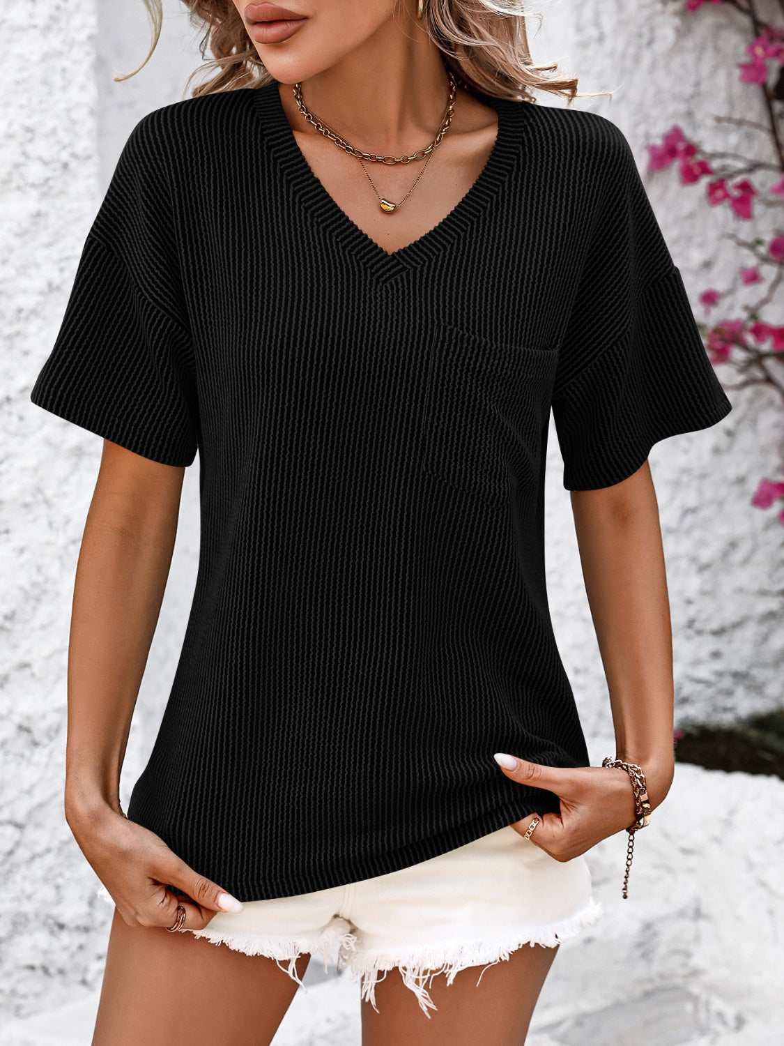 V-Neck Dropped Shoulder T-Shirt - Luminous Bear Shop