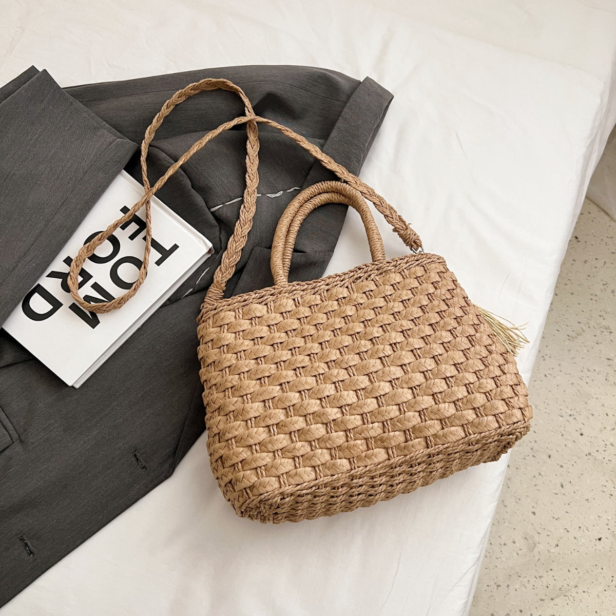 Braided Strap Paper Weave Shoulder Bag - Luminous Bear Shop