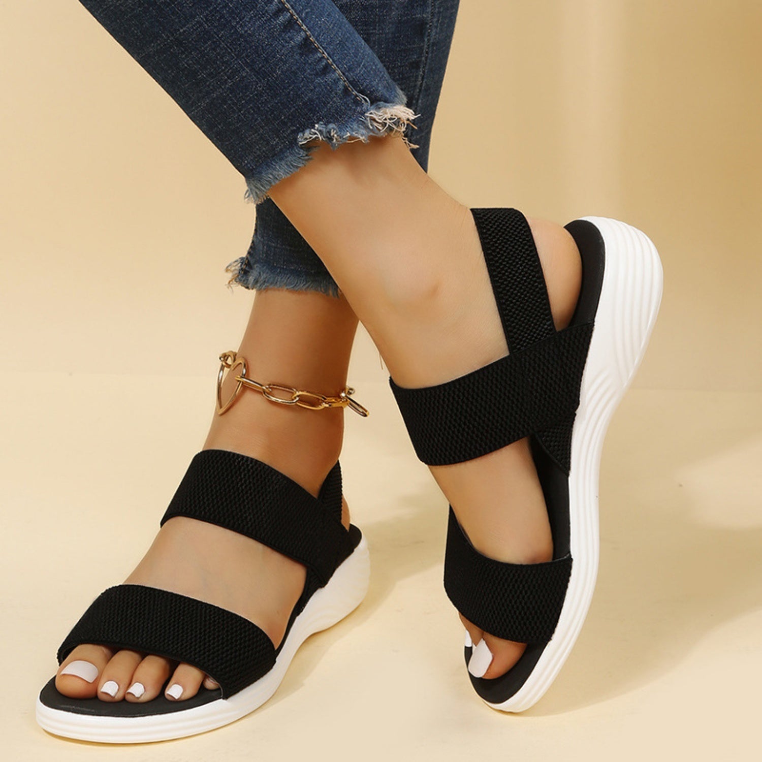 Rubber Open Toe Low Heel Sandals - Luminous Bear Shop