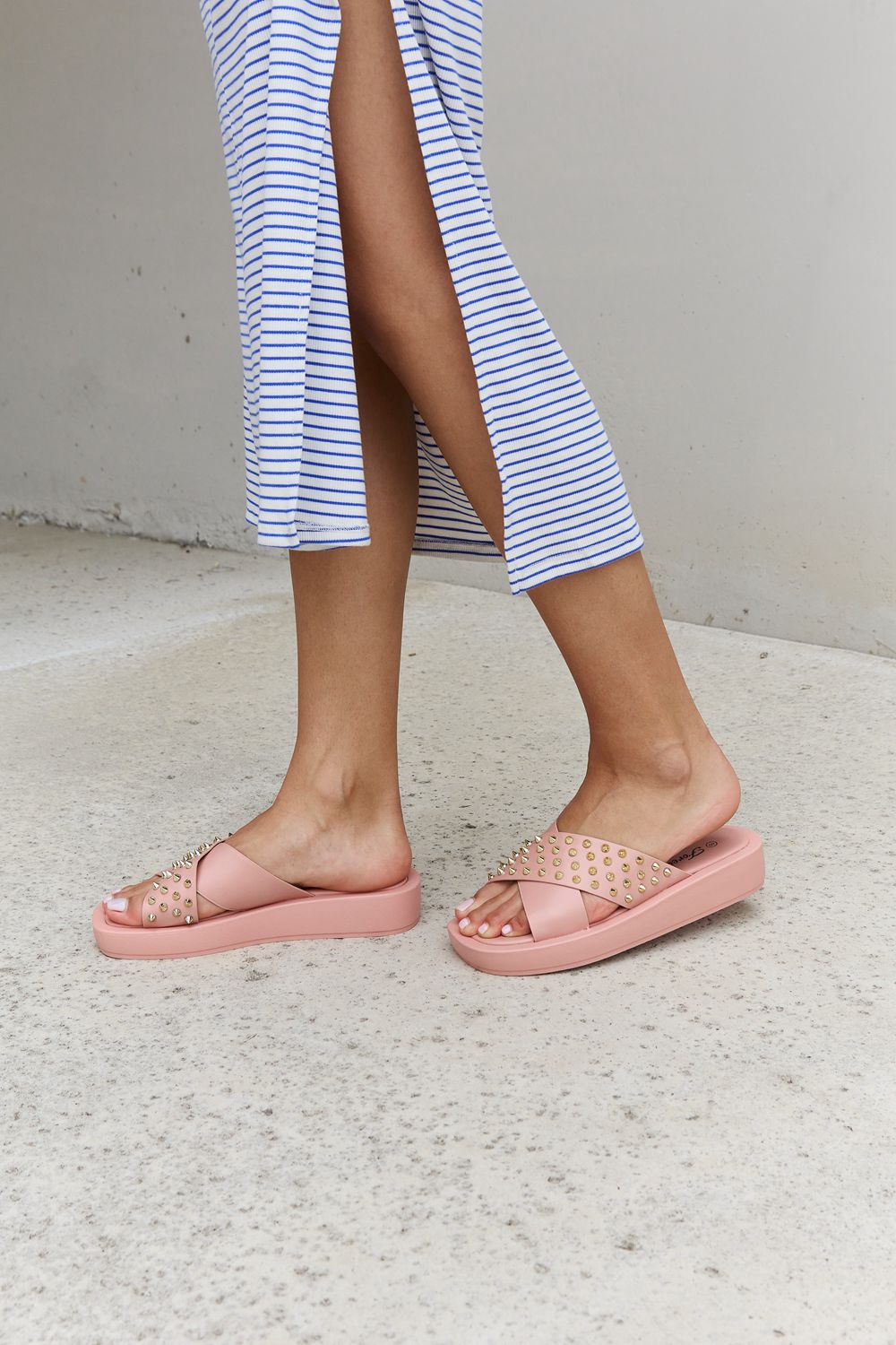 Forever Link Studded Cross Strap Sandals in Blush - Luminous Bear Shop