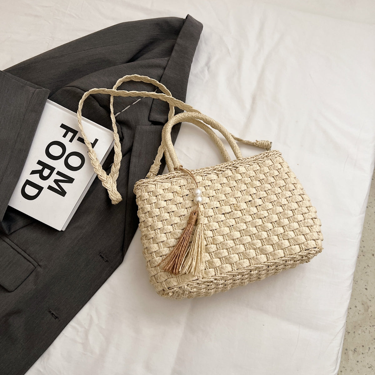 Braided Strap Paper Weave Shoulder Bag - Luminous Bear Shop