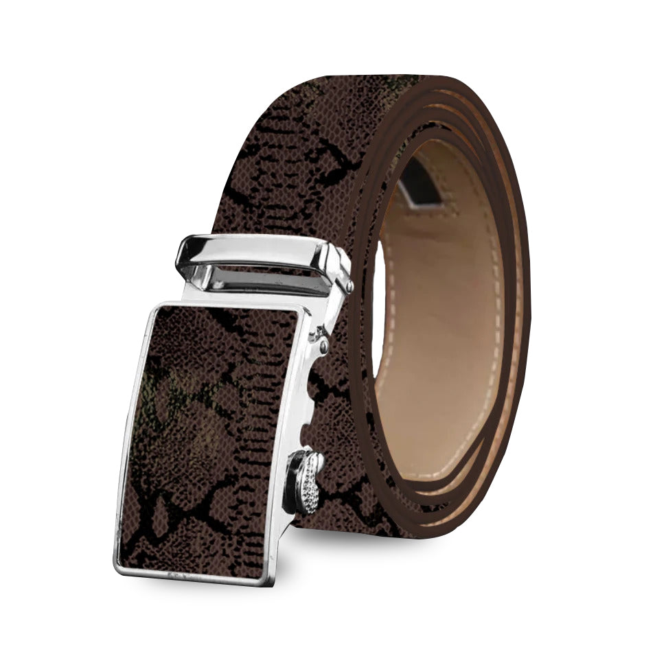 Brown Mens Adjustable Ratchet Slide Buckle Belt - Genuine Leather - Luminous Bear Shop