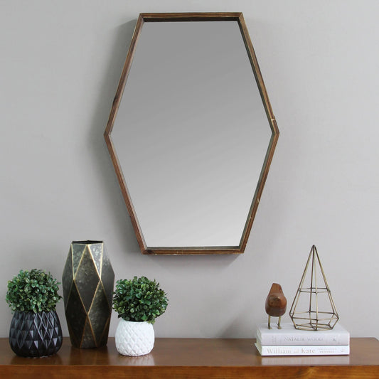 Dark Wood Hexagonal Frame Wall Mirror - Luminous Bear Shop