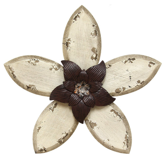 Antiqued Look Ivory And Espresso Metal Flower Wall Decor - Luminous Bear Shop