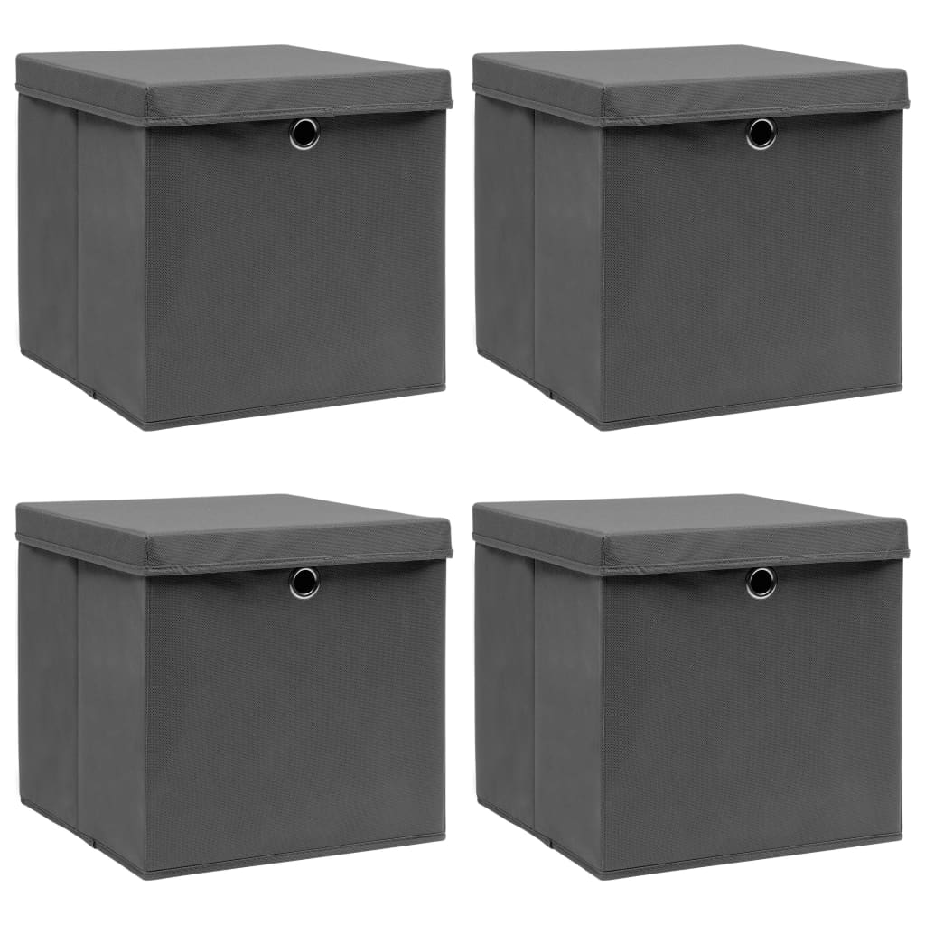 vidaXL Storage Boxes with Lids 4 pcs Gray 12.6"x12.6"x12.6" Fabric - Luminous Bear Shop