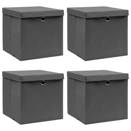 vidaXL Storage Boxes with Lids 4 pcs Gray 12.6"x12.6"x12.6" Fabric - Luminous Bear Shop