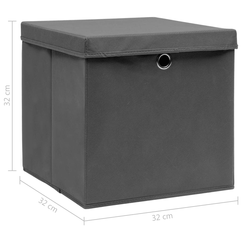 vidaXL Storage Boxes with Lids 4 pcs Gray 12.6"x12.6"x12.6" Fabric - Luminous Bear Shop