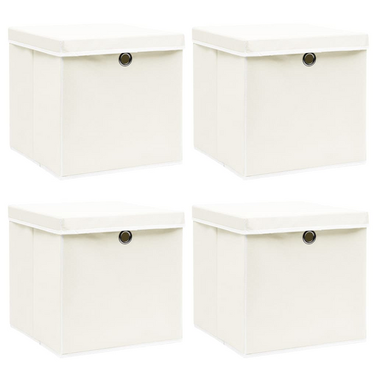 vidaXL Storage Boxes with Lids 4 pcs White 12.6"x12.6"x12.6" Fabric - Luminous Bear Shop