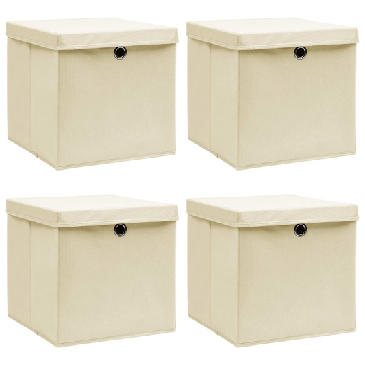 vidaXL Storage Boxes with Lid 4 pcs Cream 12.6"x12.6"x12.6" Fabric - Luminous Bear Shop