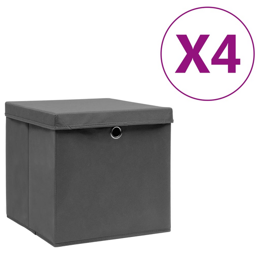 vidaXL Storage Boxes with Covers 4 pcs 11"x11"x11" Gray - Luminous Bear Shop