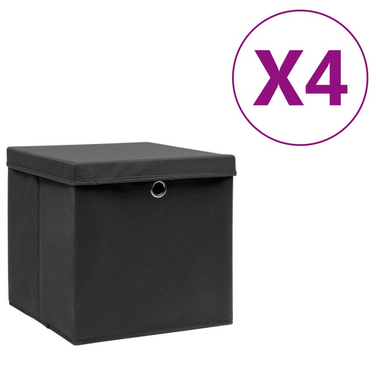 vidaXL Storage Boxes with Covers 4 pcs 11"x11"x11" Black - Luminous Bear Shop