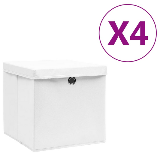 vidaXL Storage Boxes with Covers 4 pcs 11"x11"x11" White - Luminous Bear Shop