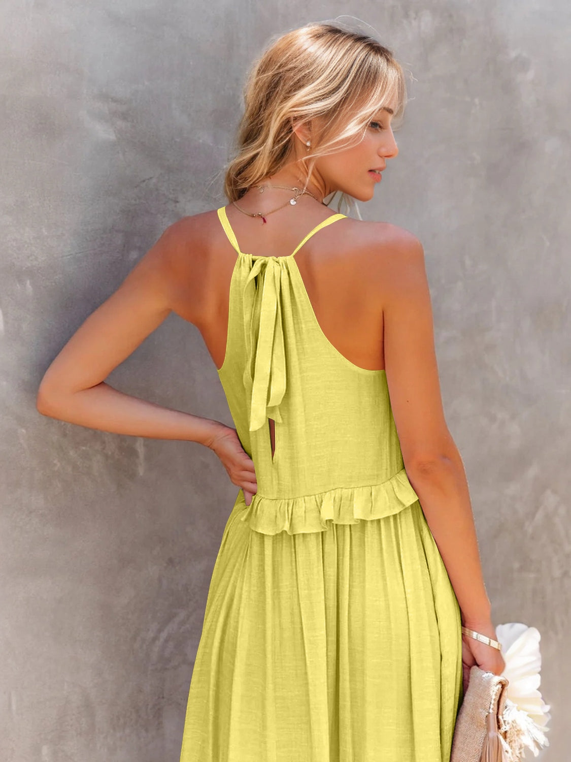 Ruffled Sleeveless Tiered Maxi Dress with Pockets - Luminous Bear Shop