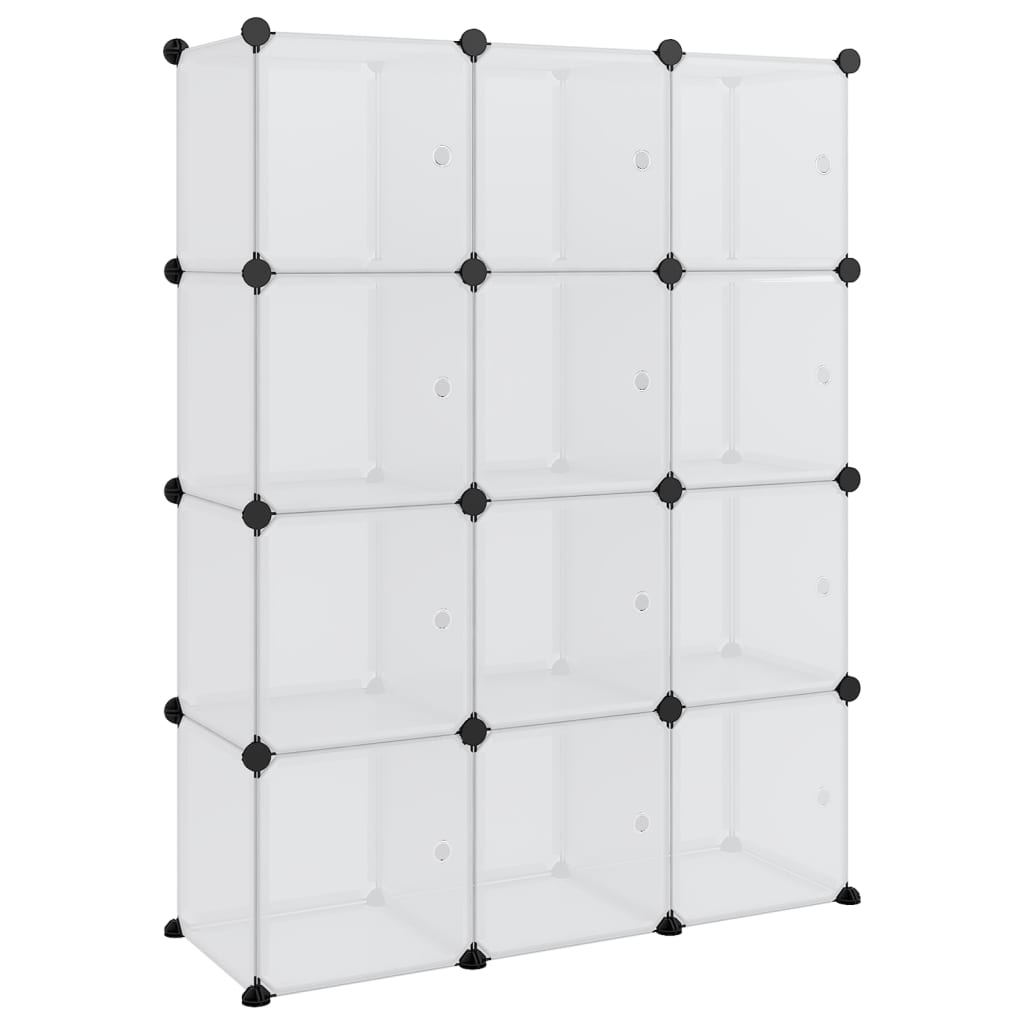 vidaXL Storage Cube Organizer with 12 Cubes and Doors Transparent PP - Luminous Bear Shop