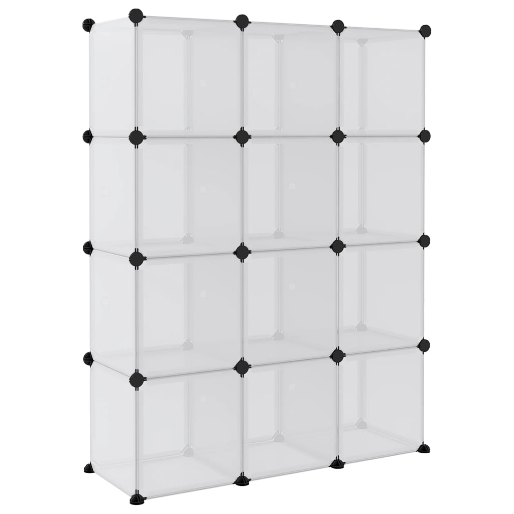 vidaXL Storage Cube Organizer with 12 Cubes and Doors Transparent PP - Luminous Bear Shop