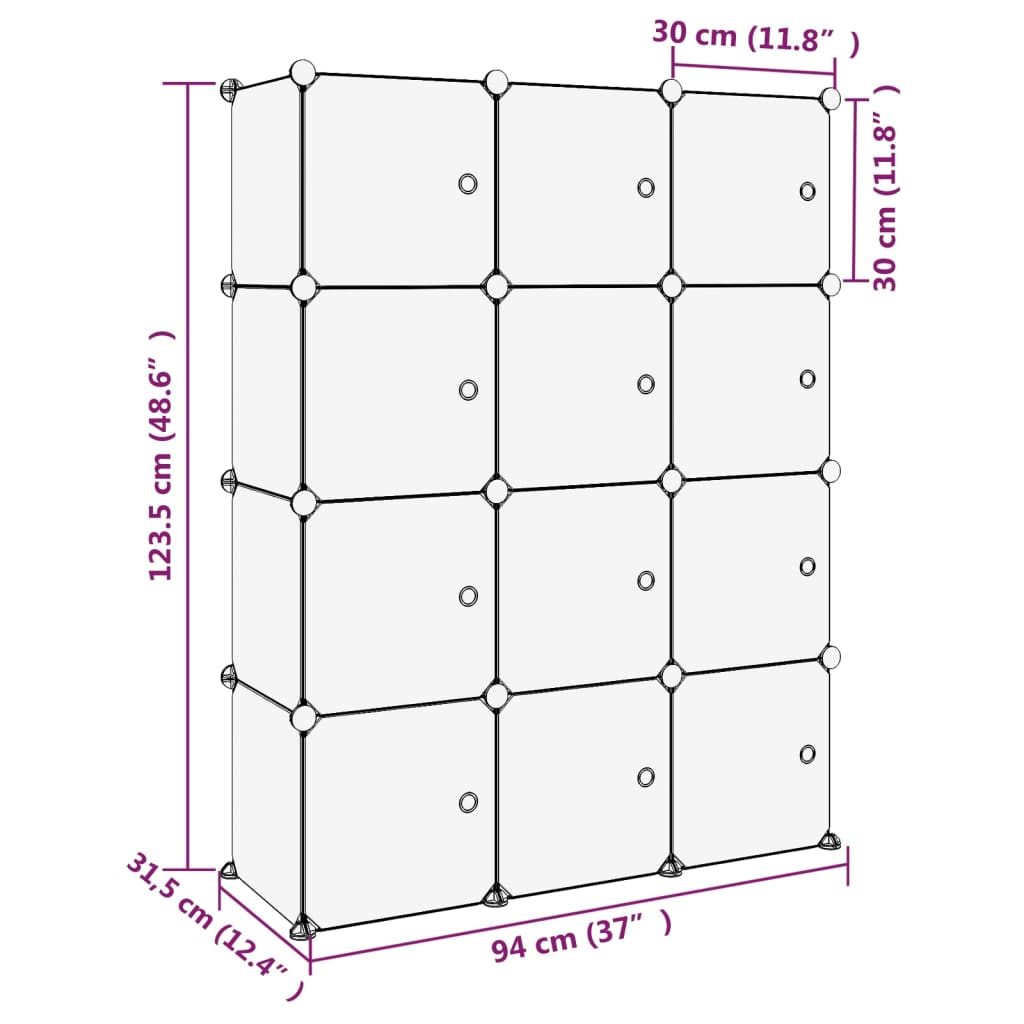 vidaXL Storage Cube Organizer with 12 Cubes and Doors Transparent PP - Luminous Bear Shop