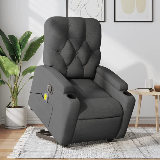 vidaXL Electric Stand up Massage Recliner Chair Dark Gray Fabric - Luminous Bear Shop