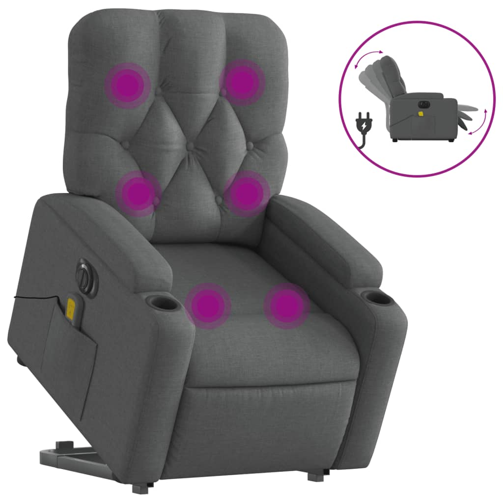 vidaXL Electric Stand up Massage Recliner Chair Dark Gray Fabric - Luminous Bear Shop